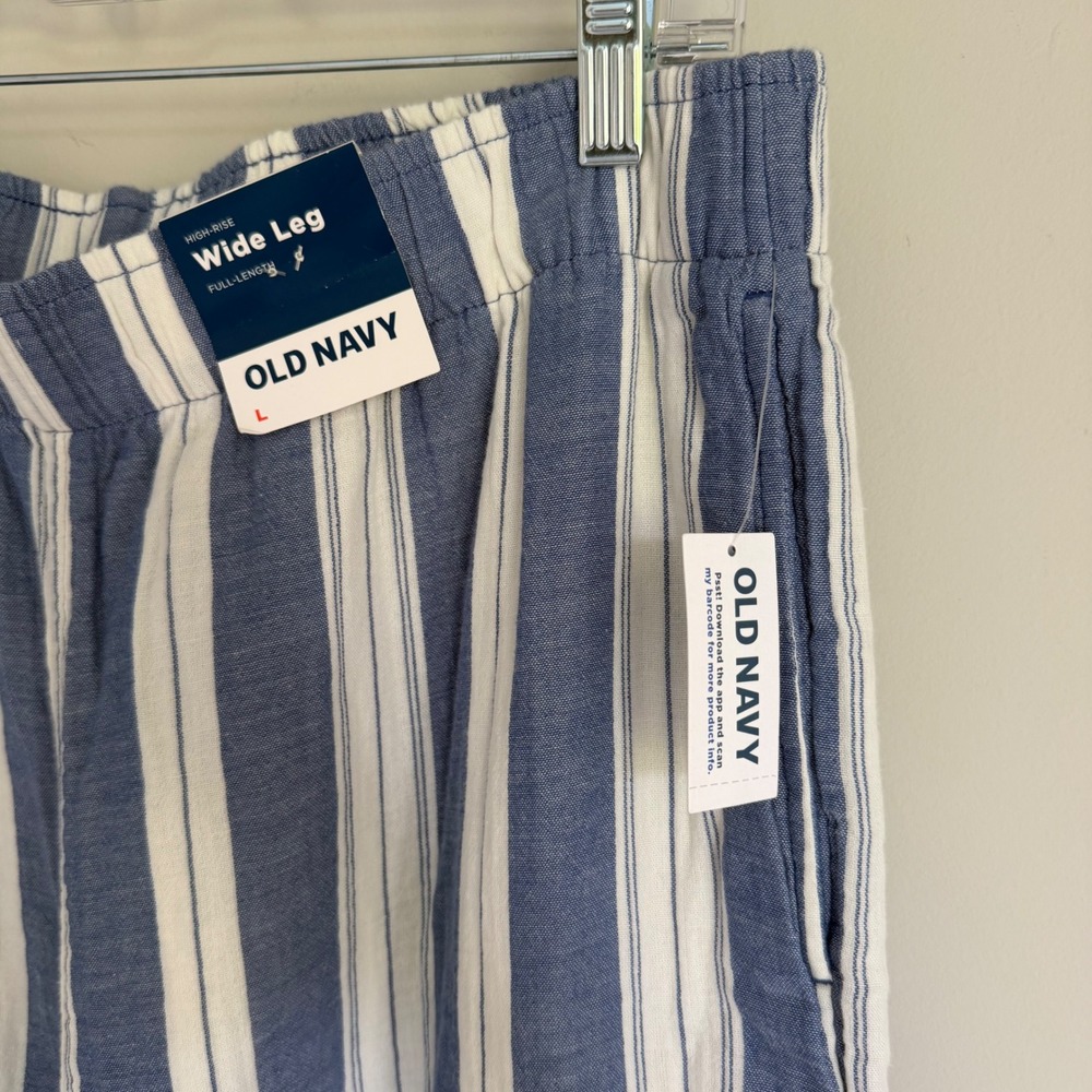 NEW Old Navy 100% Cotten Wide Leg Pants Blue White Stripe Pull-On SZ Large NWT - Picture 3 of 14